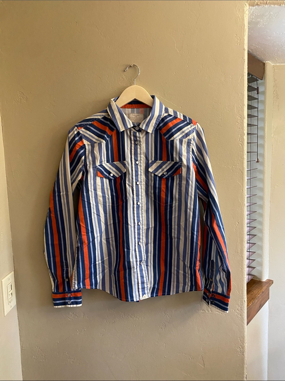 Kimes Ranch Blue, White & Orange Striped Button-Down Shirt